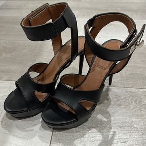 Givenchy Black Leather Shark Tooth Ankle Strap Platform Sandal
